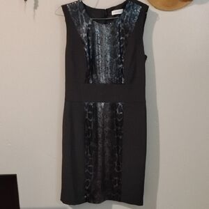 Calvin Klein Gray and Black Sheath Midi Dress Sleeveless Crew Neck